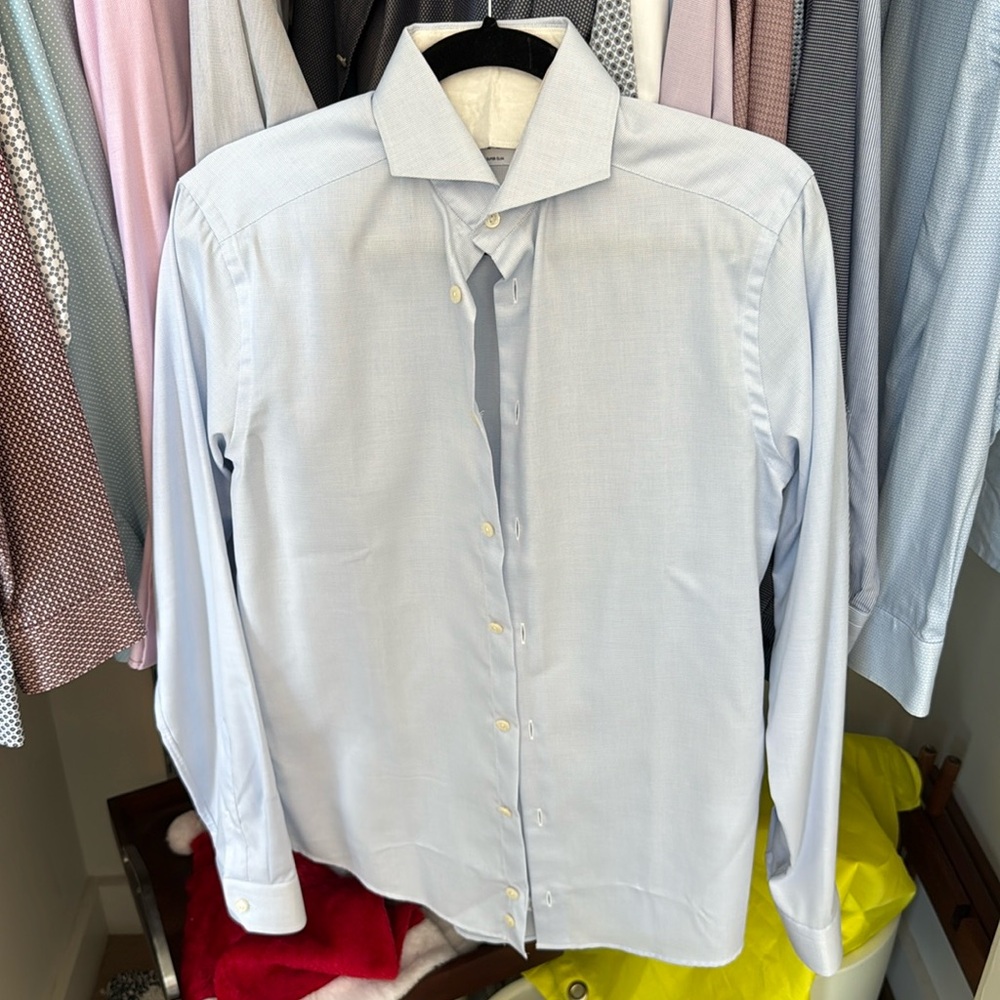 Eton Mens Button-Up Shirt Light Blue Dot Long Sleeve 15 Super Slim